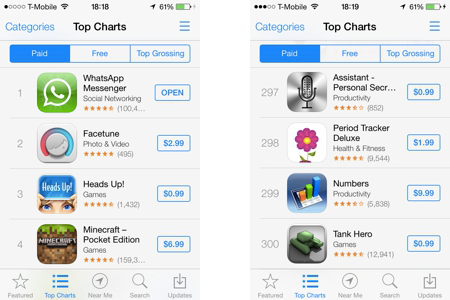 Top charts in the iOS 7 App Store