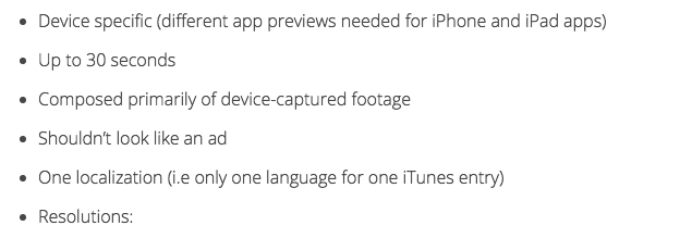 App Previews specifications