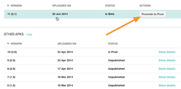Promote APK to production
