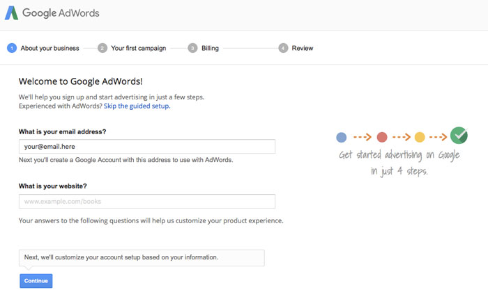 Setup Adwords account