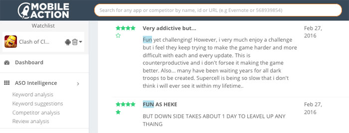 Search app reviews