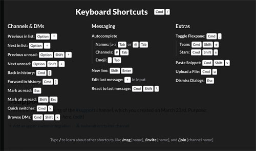 Slack keyboard shortcuts