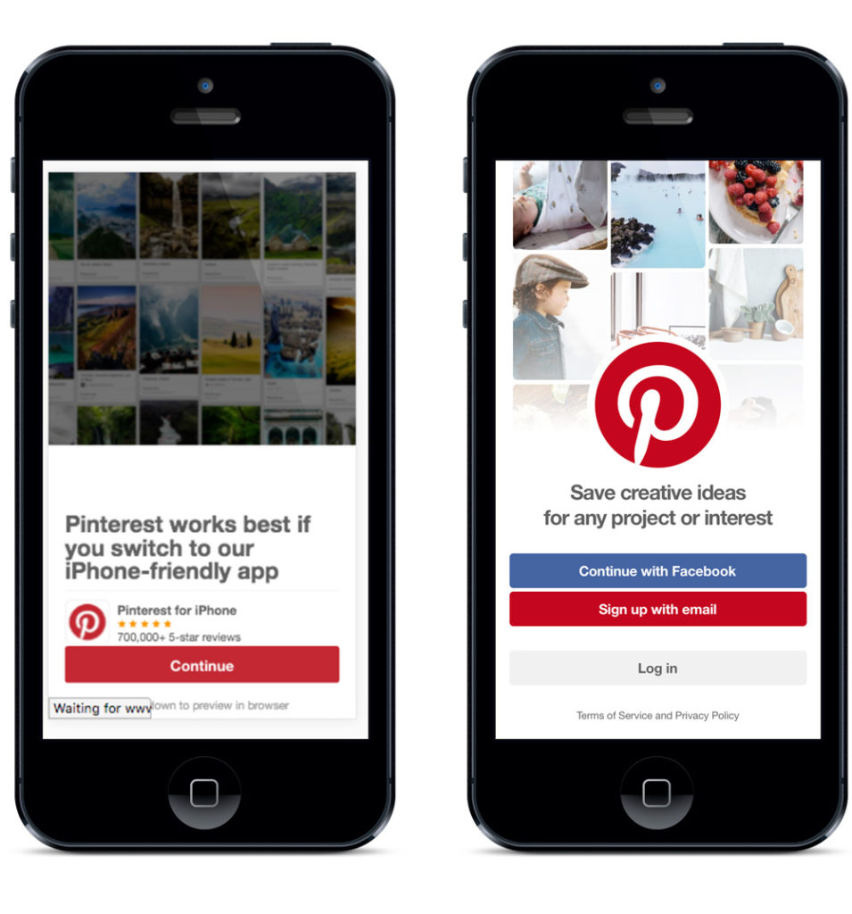 Smart app banner in the Pinterest app