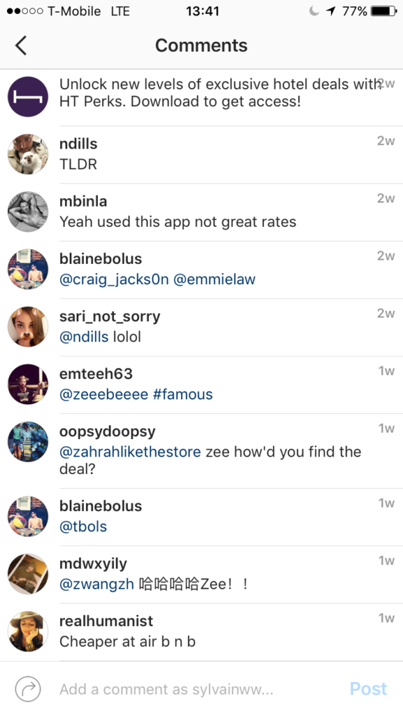 Comments on Instagram video ad