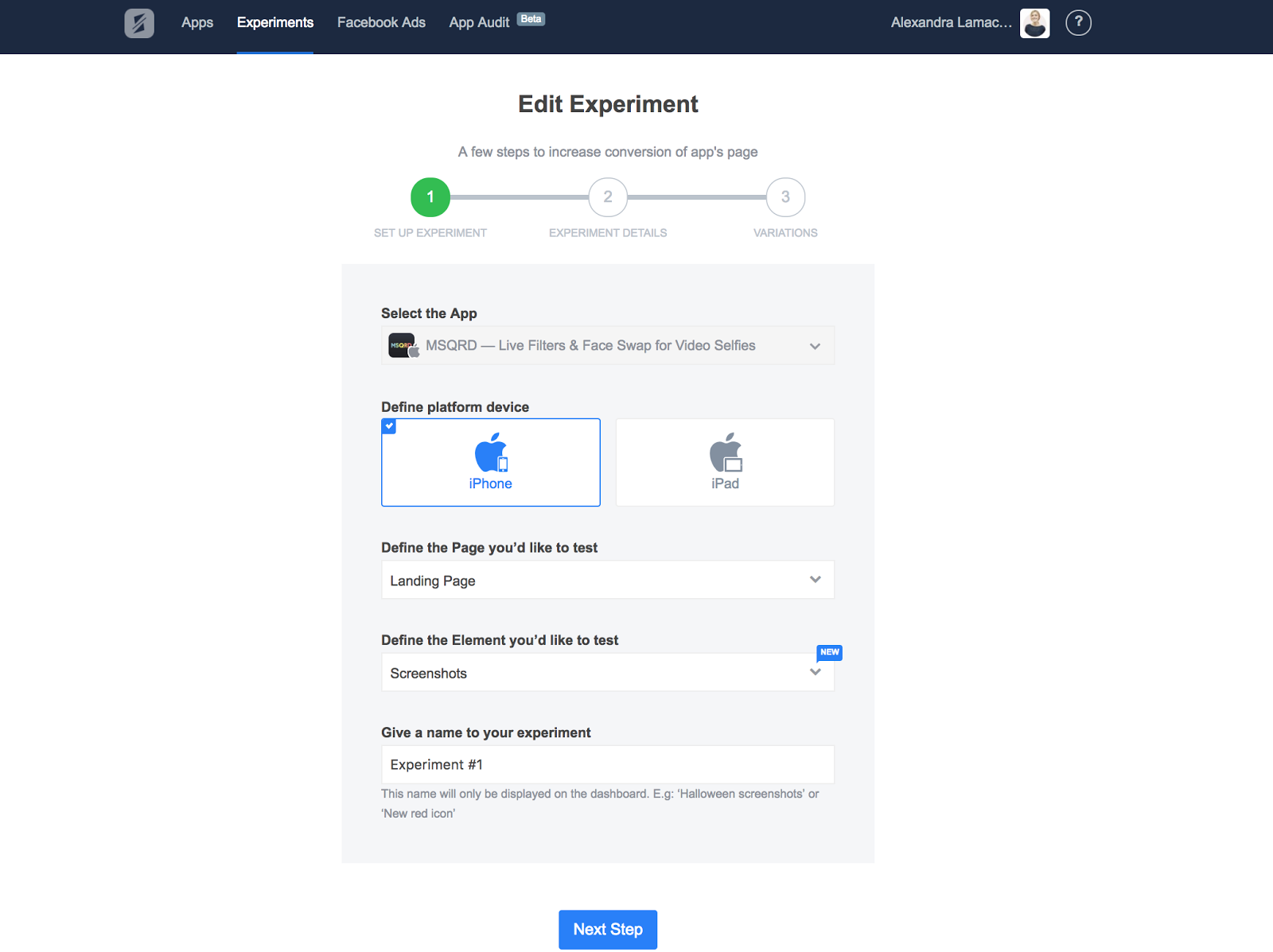 A/B testing app Splitmetrics steps 4