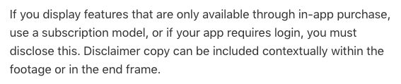 App Preview In App Purchase Disclaimer