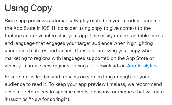 App Previews Guidelines Using Copy