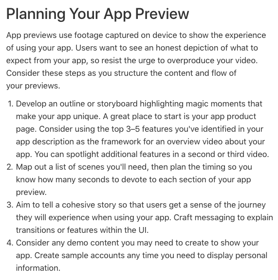 App Previews Planning