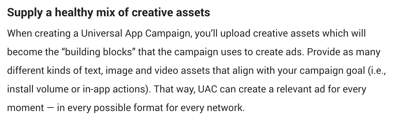 UAC healthy mix creative assets