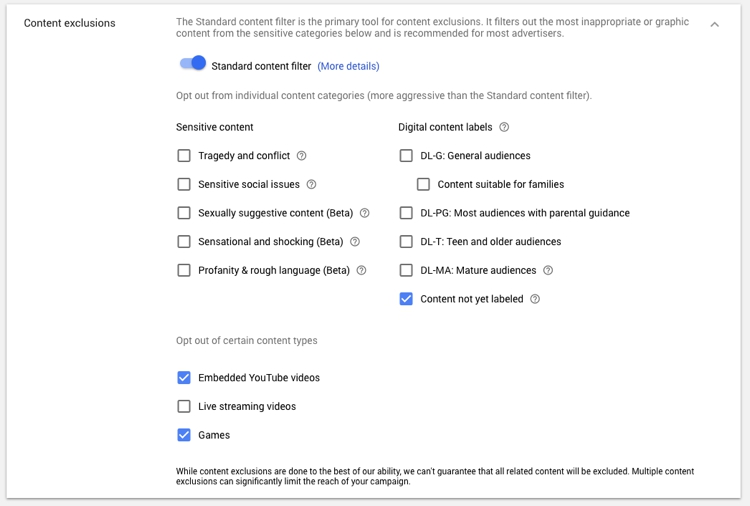 YouTube Ads Content Exclusion