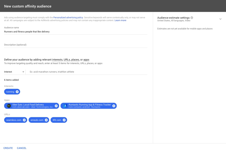 YouTube Adwords Custom Affinity