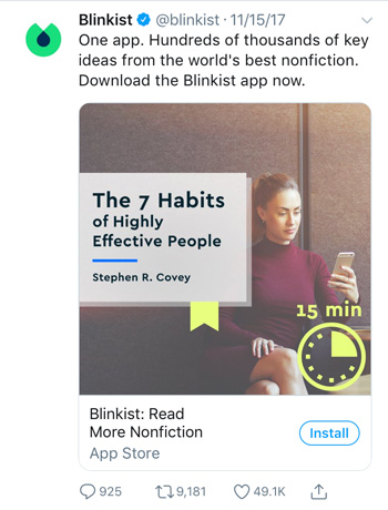 Twitter App Card Blinkist