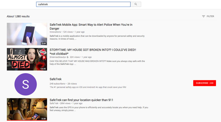 YouTube Search SafeTrek