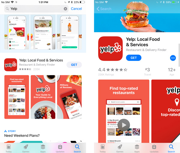 Yelp SearchResults ProductPage