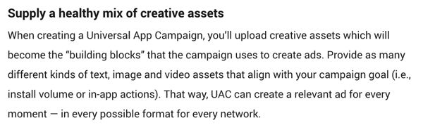 UAC healthy mix creative assets