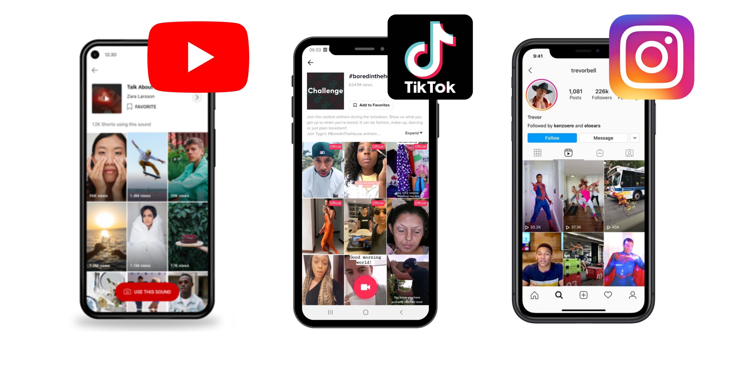 Comparison between youtube shorts, tiktok and instagram reels